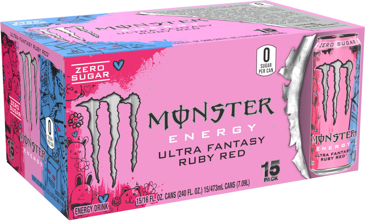 Monster Energy Ultra Fantasy Ruby Red – Zero Sugar Citrus Energy Drink, 16 oz