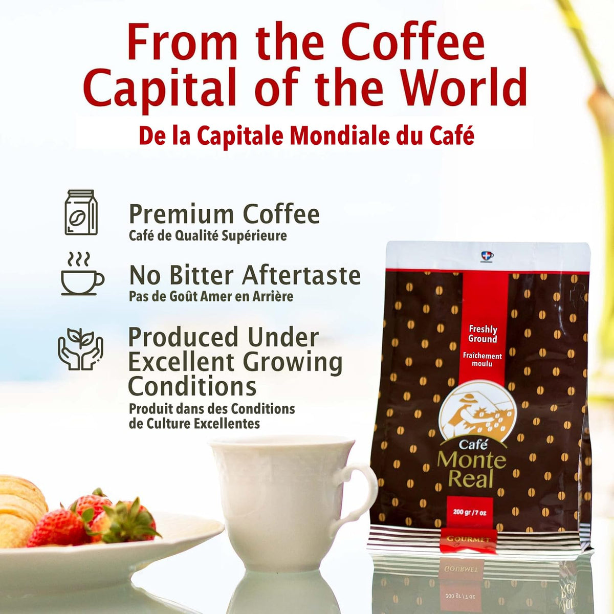 Monte Real Arabica Gourmet Coffee – Cacao Flavored Ground, Medium-Dark Roast, 400g