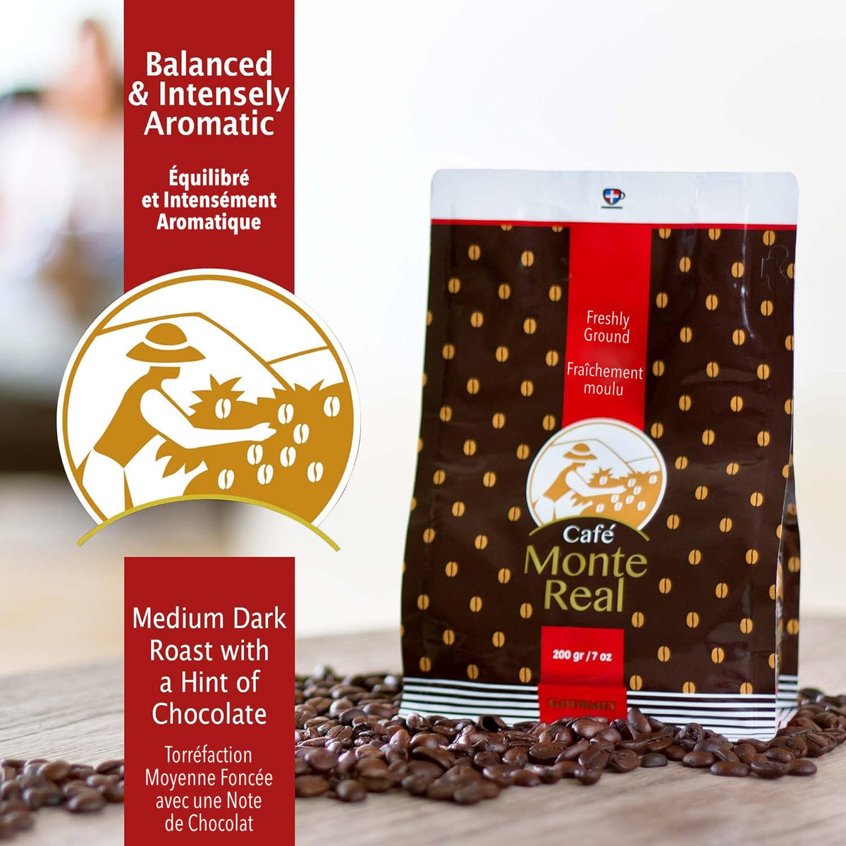 Monte Real Arabica Gourmet Coffee – Cacao Flavored Ground, Medium-Dark Roast, 400g