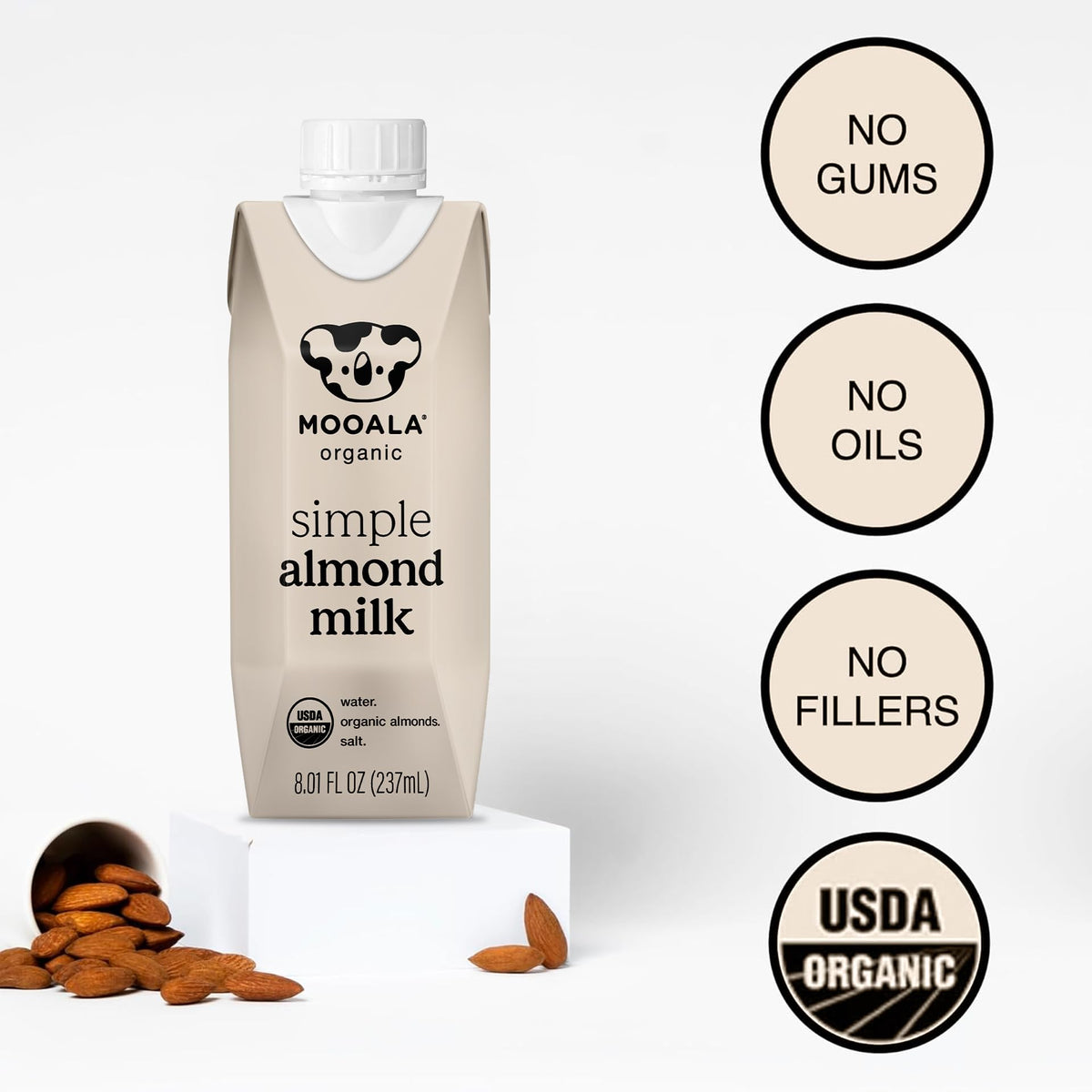 Mooala Organic Simple Almondmilk — Unsweetened, 3 Ingredients, No Gums or Oil | Shelf-Stable Single-Serve 12 Pack