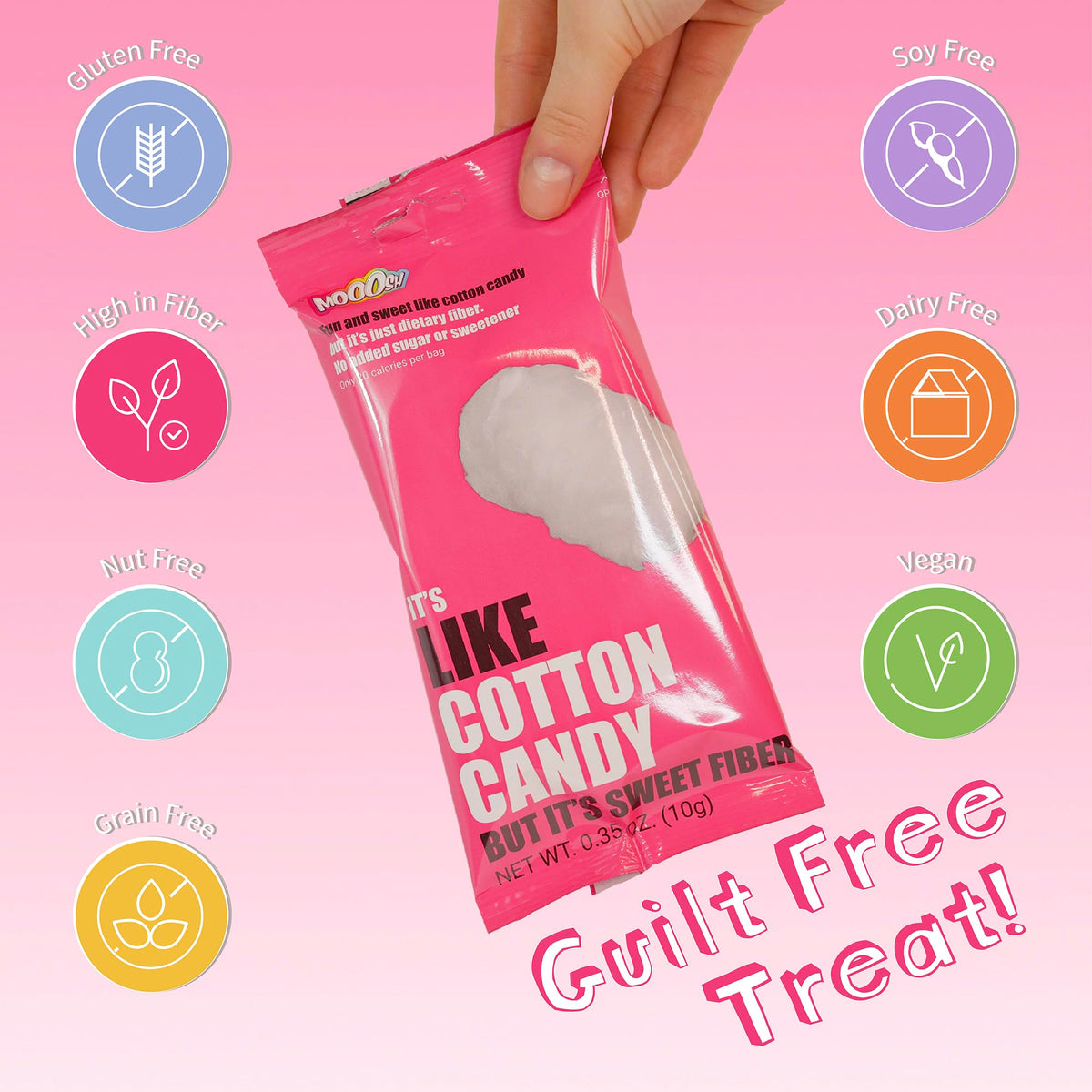 Mooosh Gluten Free Cotton Candy Snack – Low Carb, High Fiber, 20 Calories per Bag | Plant-Based Vegan 12-Pack