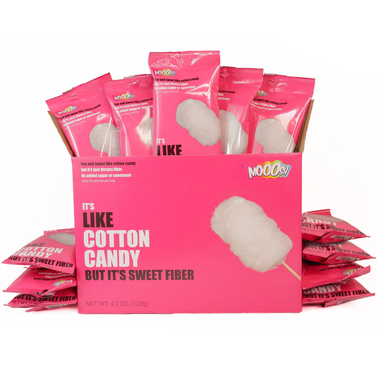 Mooosh Gluten Free Cotton Candy Snack – Low Carb, High Fiber, 20 Calories per Bag | Plant-Based Vegan 12-Pack