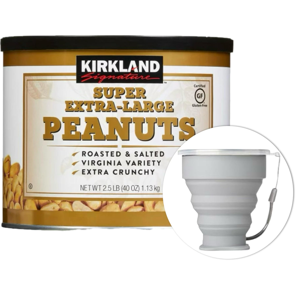MORALZA Bundle – Kirkland Signature Super Extra-Large Peanuts (2.5 lb) + 200 ml Silicone Collapsible Cup