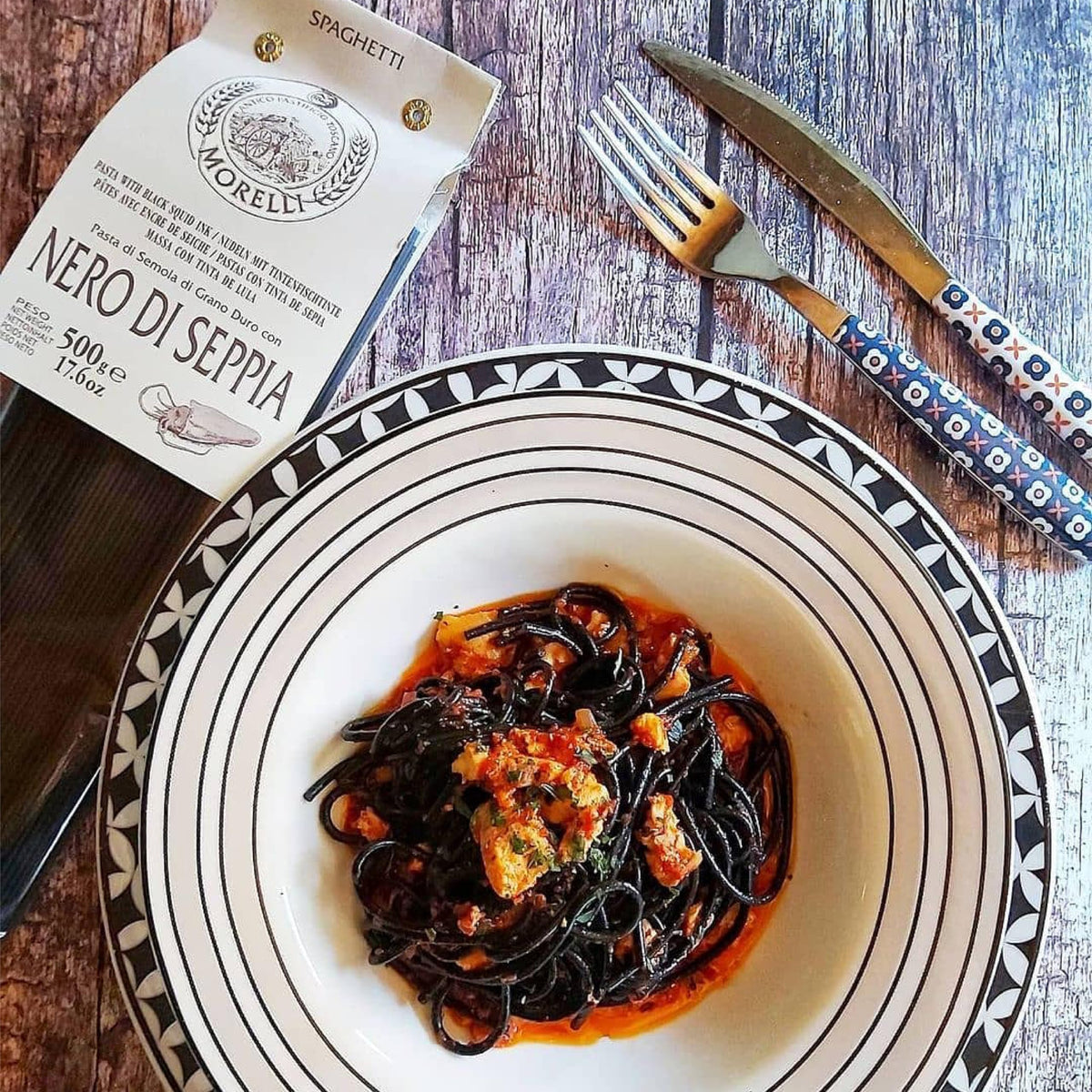 Morelli Squid Ink Pasta Linguine – Organic Black Pasta Noodles, 8.8 oz / 250 g (2-Pack)