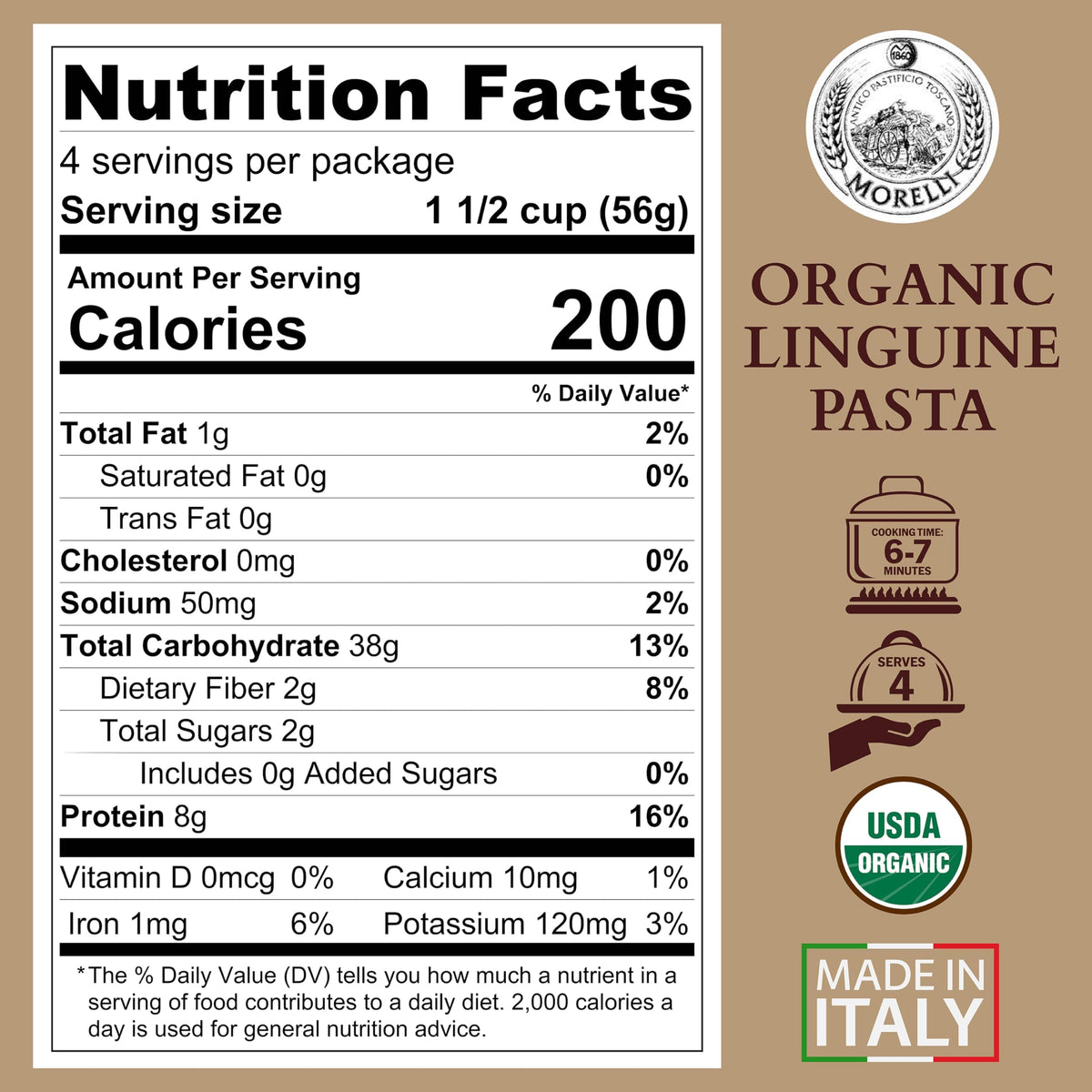 Morelli Squid Ink Pasta Linguine – Organic Black Pasta Noodles, 8.8 oz / 250 g (2-Pack)