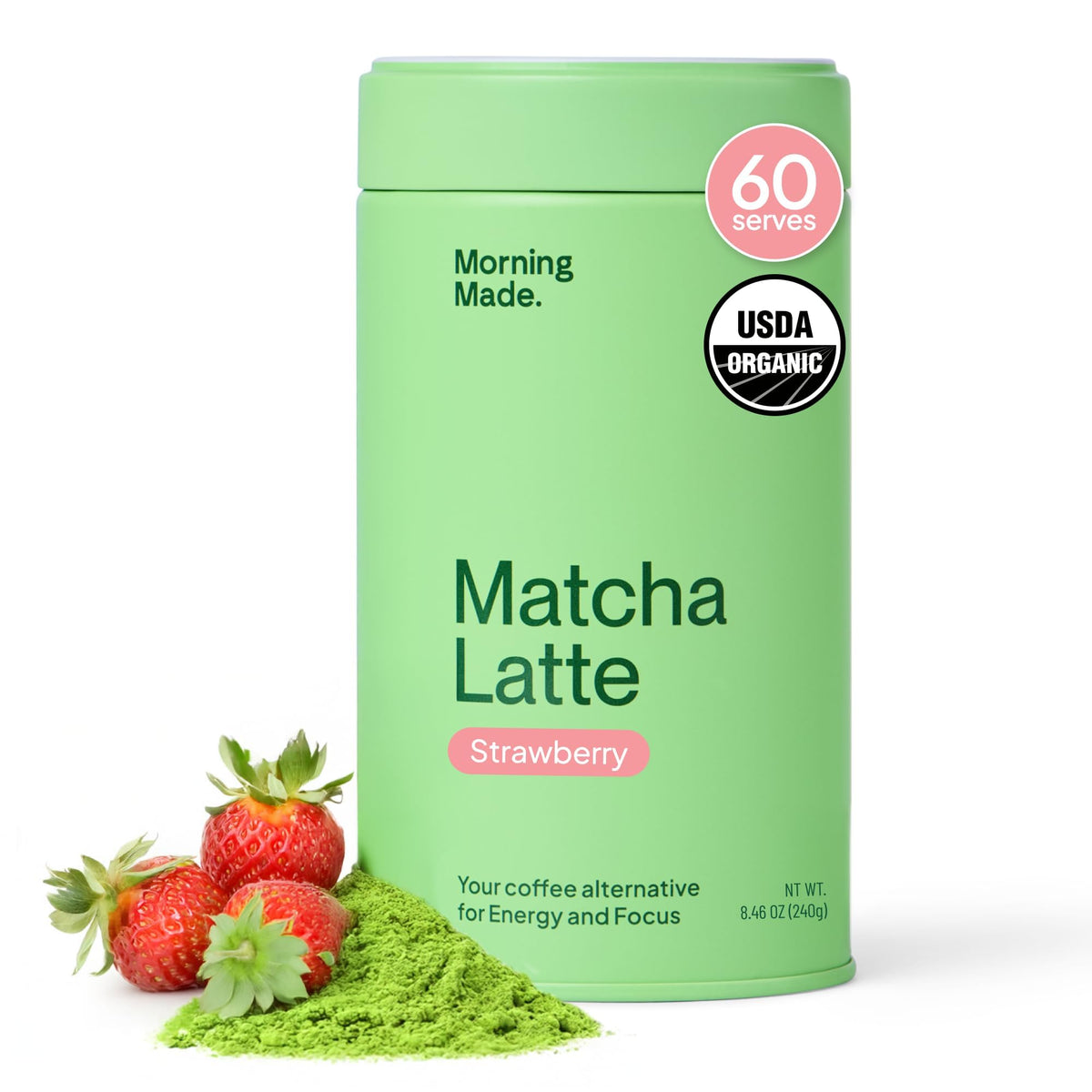 Morning Made Strawberry Ceremonial-Grade Matcha Powder – 10.6 oz, 60 Servings, USDA Organic, Sweetened