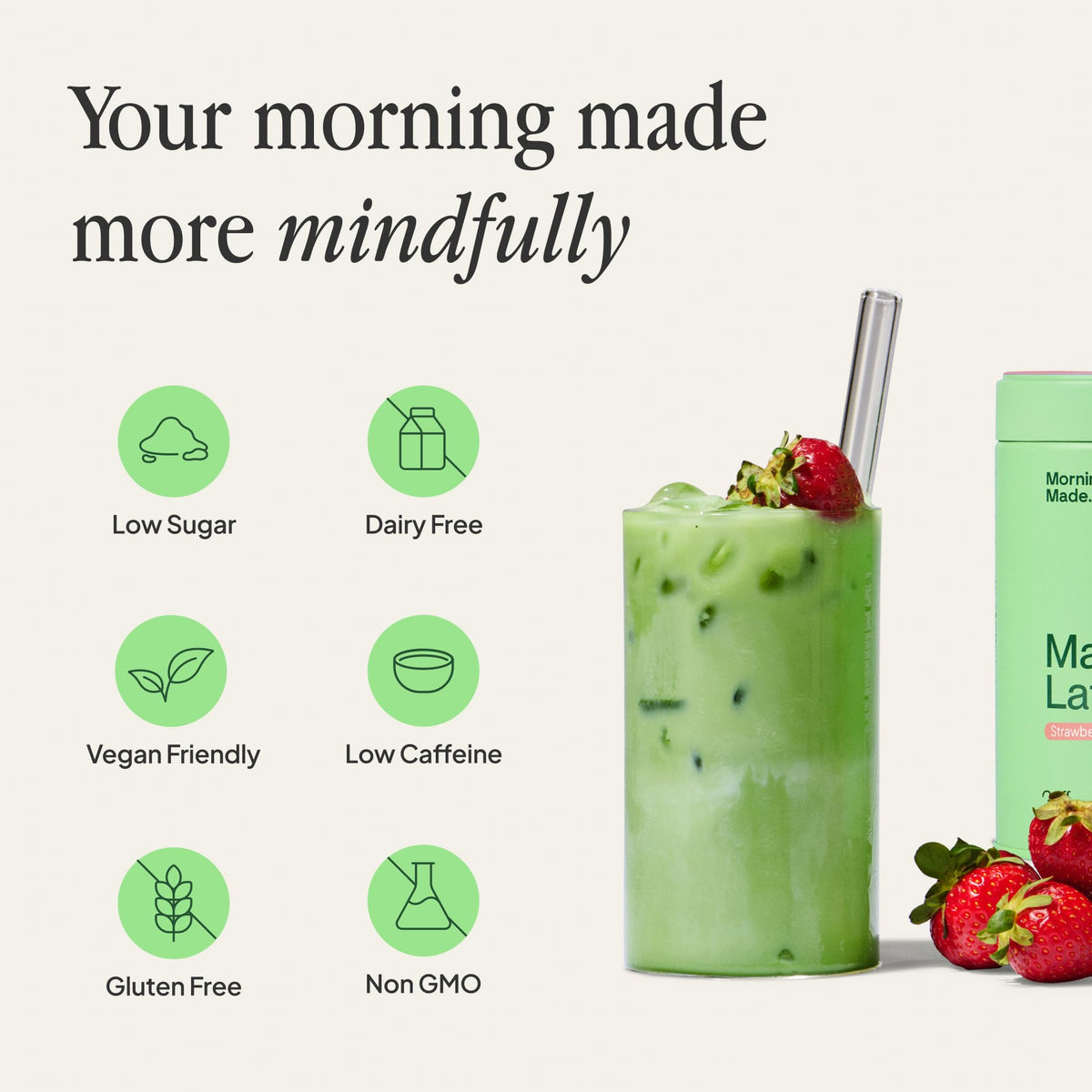 Morning Made Strawberry Ceremonial-Grade Matcha Powder – 10.6 oz, 60 Servings, USDA Organic, Sweetened