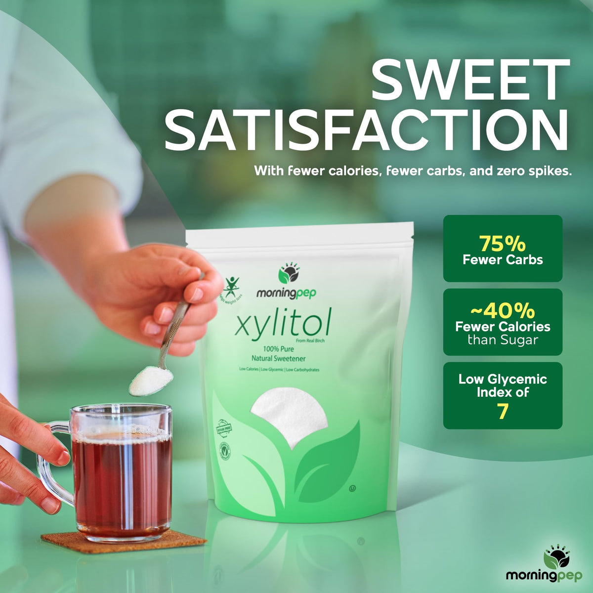 Morning Pep Pure Birch Xylitol – Keto-Friendly Sweetener with No Aftertaste (2.5 lb / 40 oz) Non-GMO, Kosher, Gluten Free, USA
