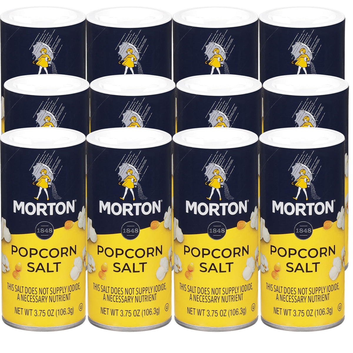 Morton Popcorn Salt 3.75oz – 12-Pack | Ideal for Popcorn & Snacks
