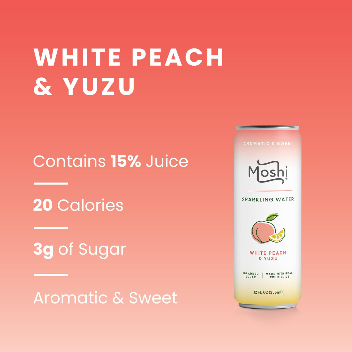Moshi Asian Flavored Sparkling Water 12 Pack – Real Fruit Juice, No Added Sugar, Low Calorie