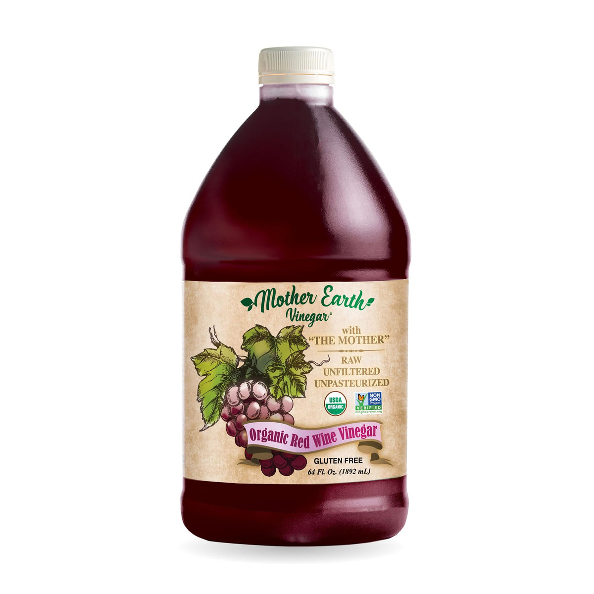 Mother Earth Organic Red Wine Vinegar with The Mother - Raw, Unfiltered, Unpasteurized