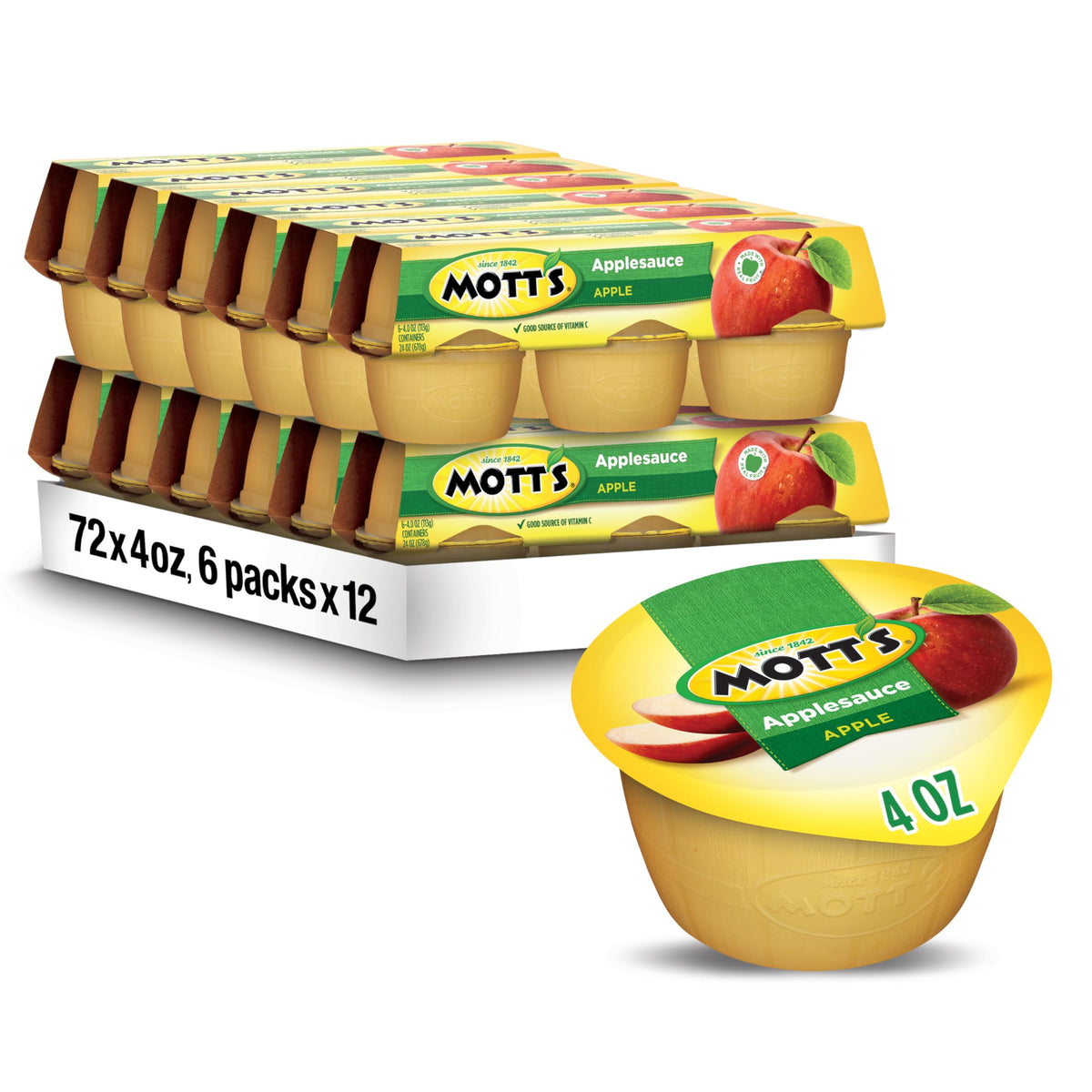 Mott's Applesauce Cups, 4 oz – 72 Count (12 Packs of 6), No Artificial Flavors, Vitamin C