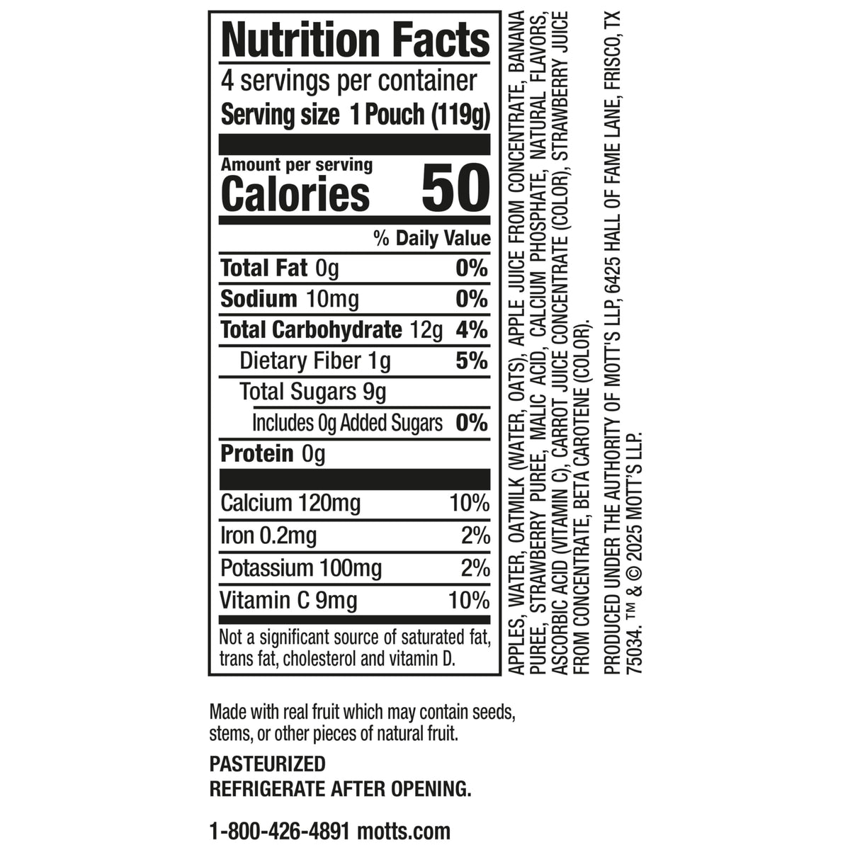Mott’s Fruit Smoothies Strawberry Banana – Non-Dairy Oatmilk Pouches, 4.2 oz (24 ct)