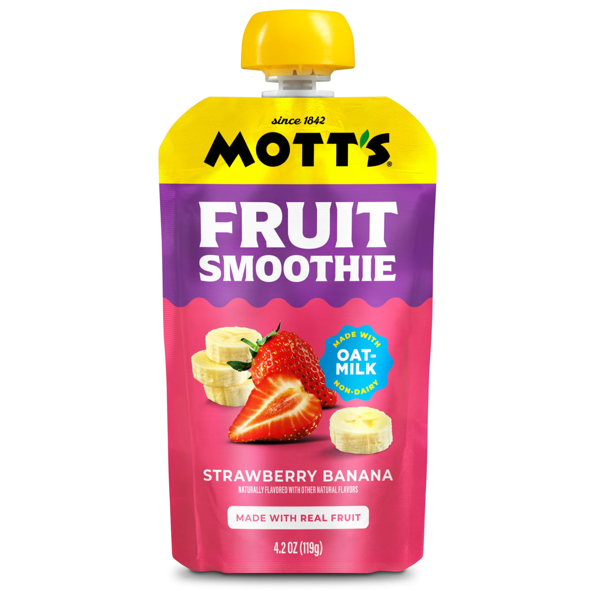 Mott’s Fruit Smoothies Strawberry Banana – Non-Dairy Oatmilk Pouches, 4.2 oz (24 ct)