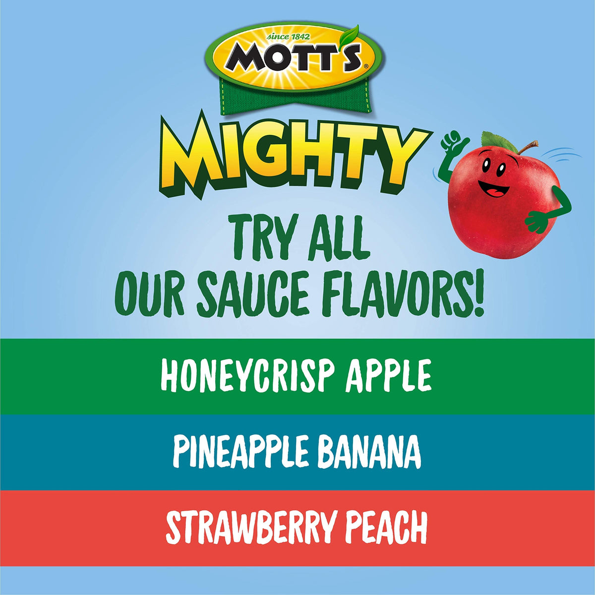 Mott's Mighty Honeycrisp Applesauce — No Sugar Added, Fiber, Gluten-Free, Kosher, 3.2 oz Pouches (48 Count)