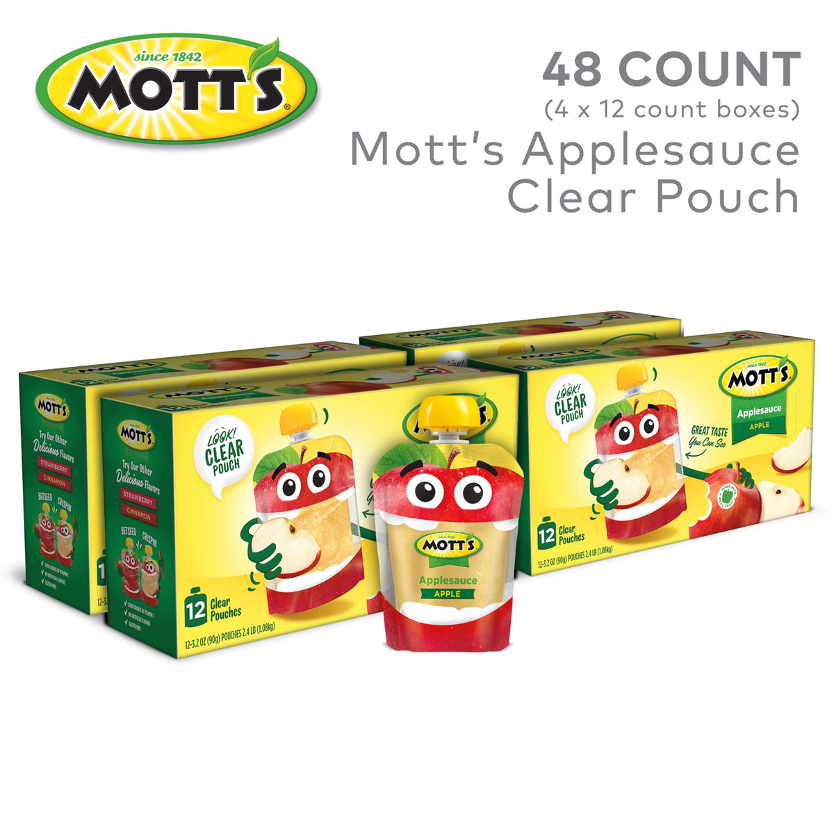 Mott's Original Applesauce Pouches 3.2 oz – 48 Count (4 Packs of 12) | No Artificial Flavors, Vitamin C