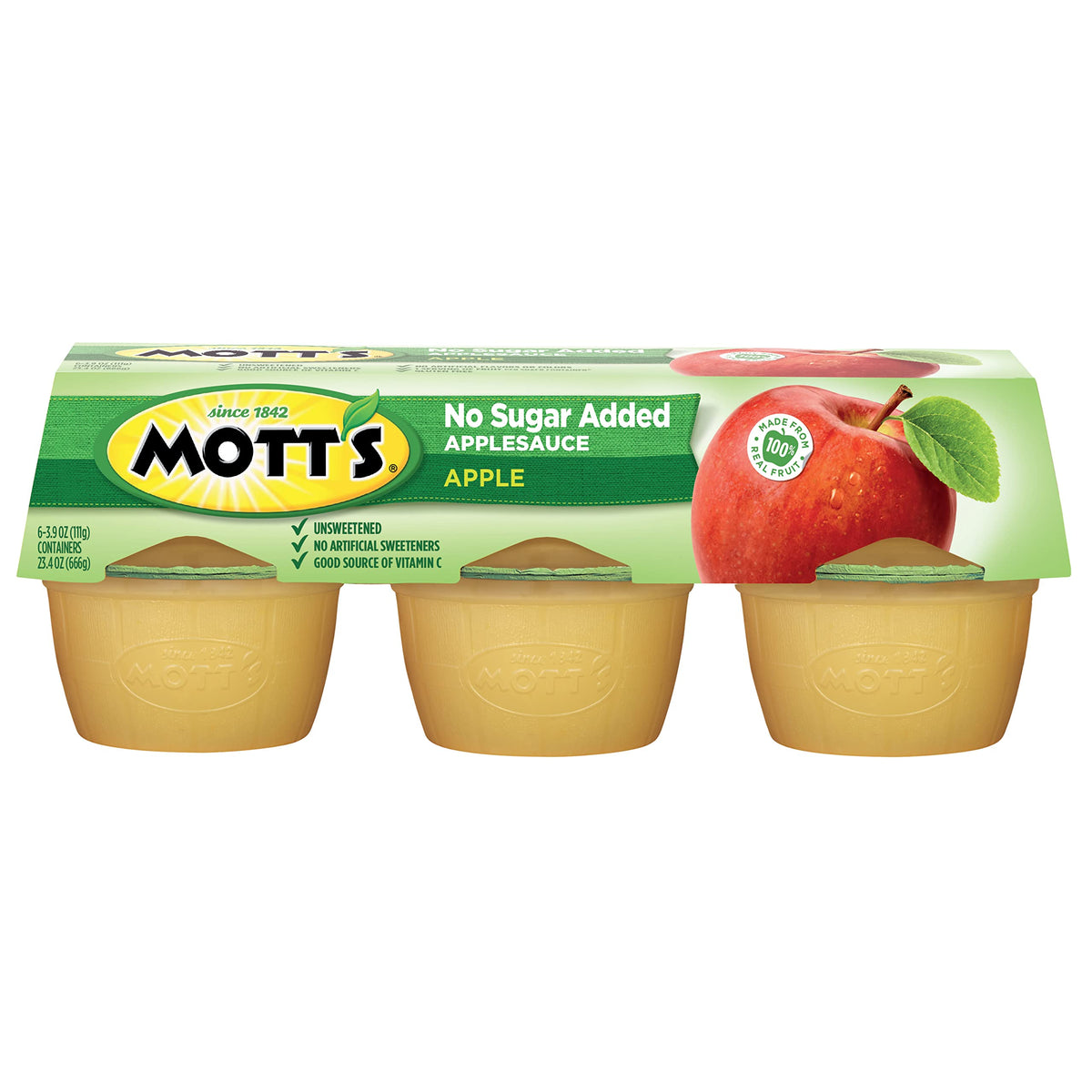 Mott's No Sugar Added Applesauce Cups – 3.9 oz, 72-count, Vitamin C