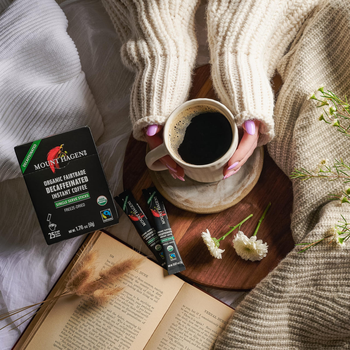Mount Hagen 25-Count Instant Decaf Packets, 2-Pack — Organic Fair-Trade Arabica