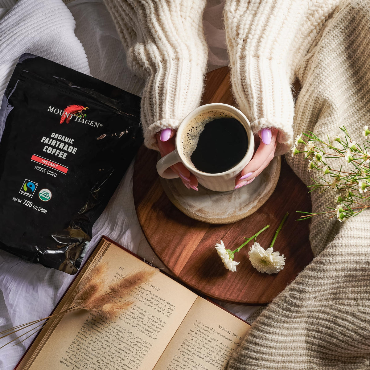 Mount Hagen Organic Freeze-Dried Instant Coffee — Medium Roast Arabica, Fair-Trade & Resealable Pouch