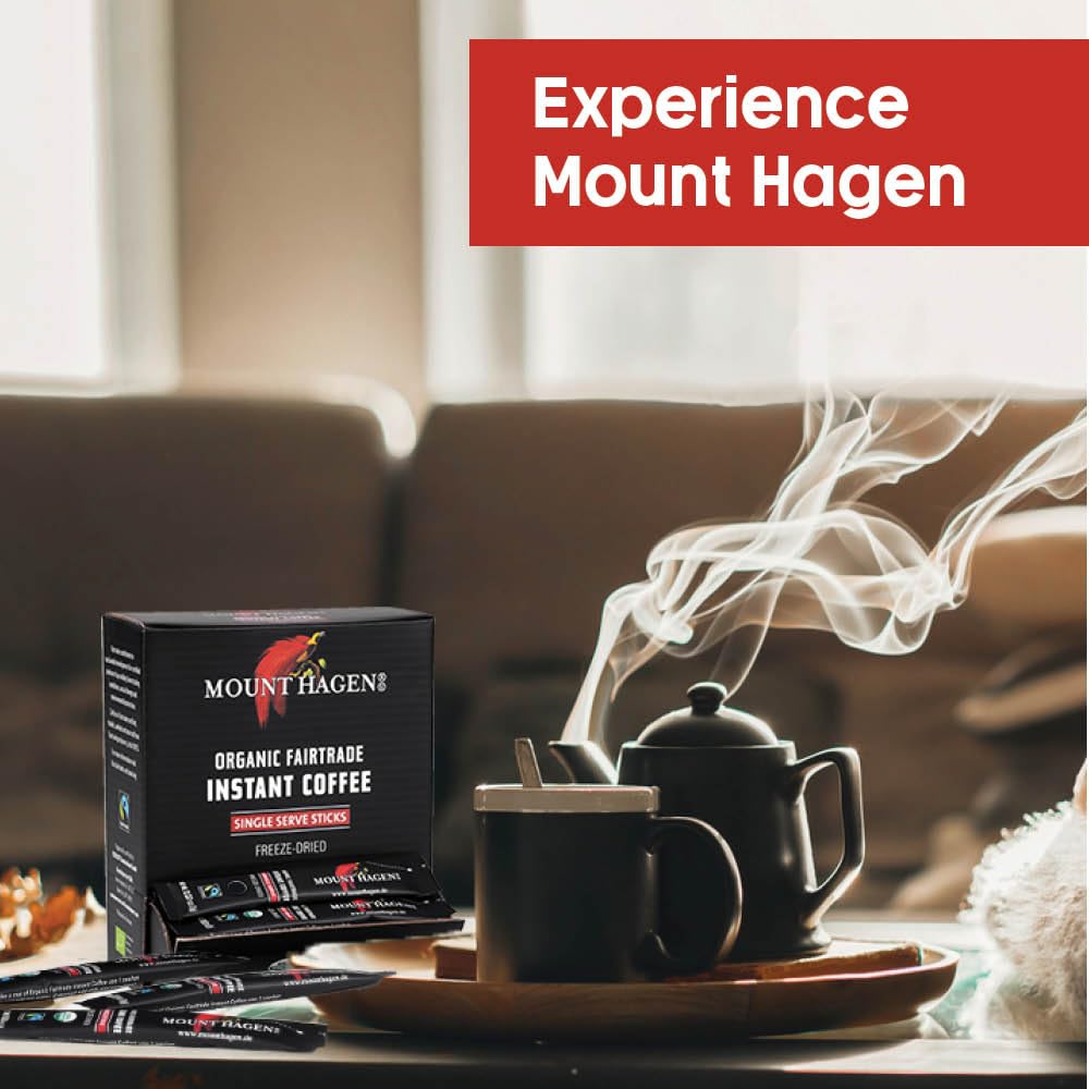 Mount Hagen Dispenser Box – 50 Organic Instant Coffee Packets, Medium Roast