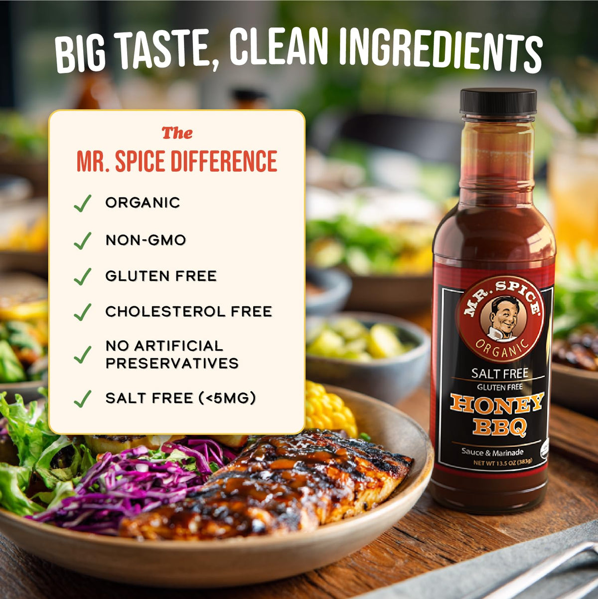 Mr. Spice Organic Honey BBQ Sauce – Salt-Free, Gluten-Free, Low Sodium (5 mg/serving) – Pack of 3