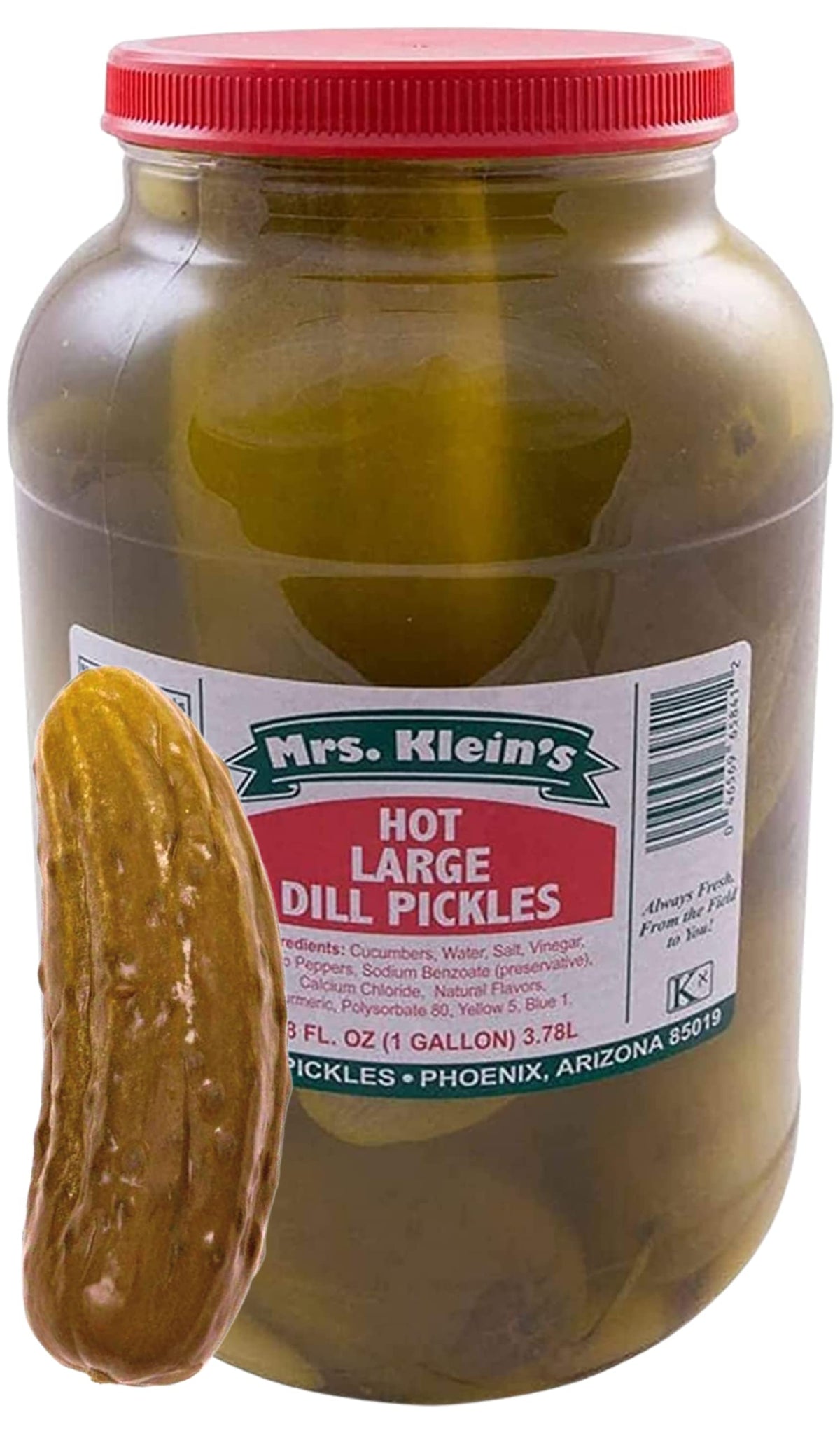 Mrs. Kleins Large Hot Pickles – Bold Spicy Dill Snack, 128 oz Jar, Kosher & Vegan