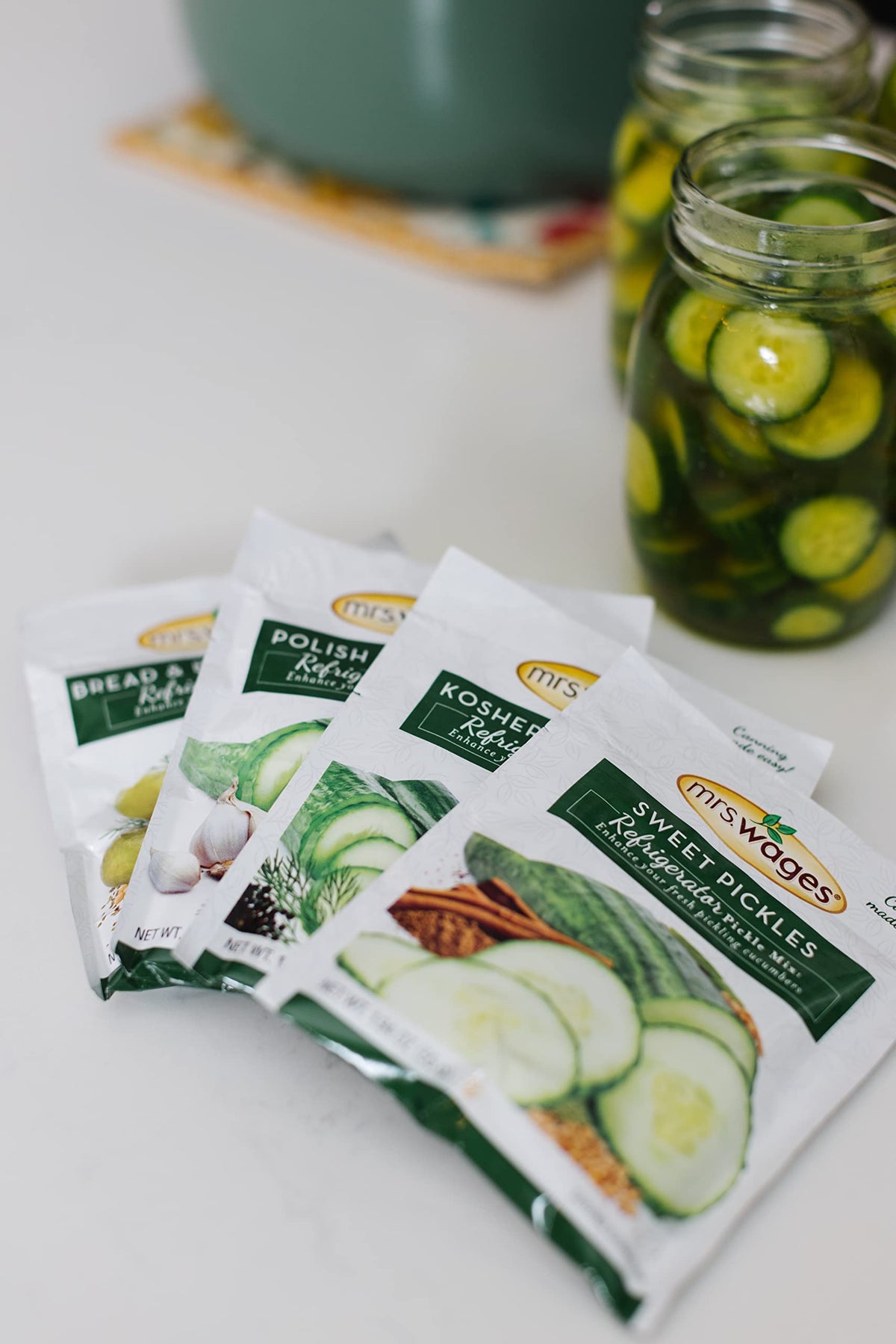 Mrs. Wages Kosher Dill Pickles Refrigerator Mix | 12-Pack 1.94 oz Pouches | Quick & Easy