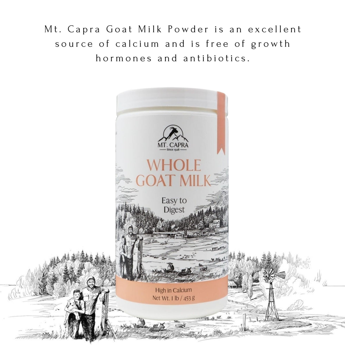 Mt Capra Whole Goat Milk Powder — Non-GMO, Grass-Fed, Easy to Digest | 1 lb, 16 Servings