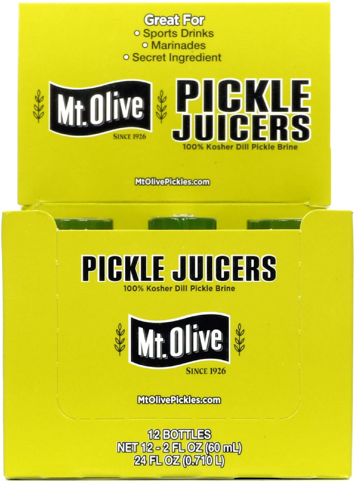 Mt. Olive Pickle Juice 100% Kosher Dill Brine – 12 Pack, 2 fl oz Bottles
