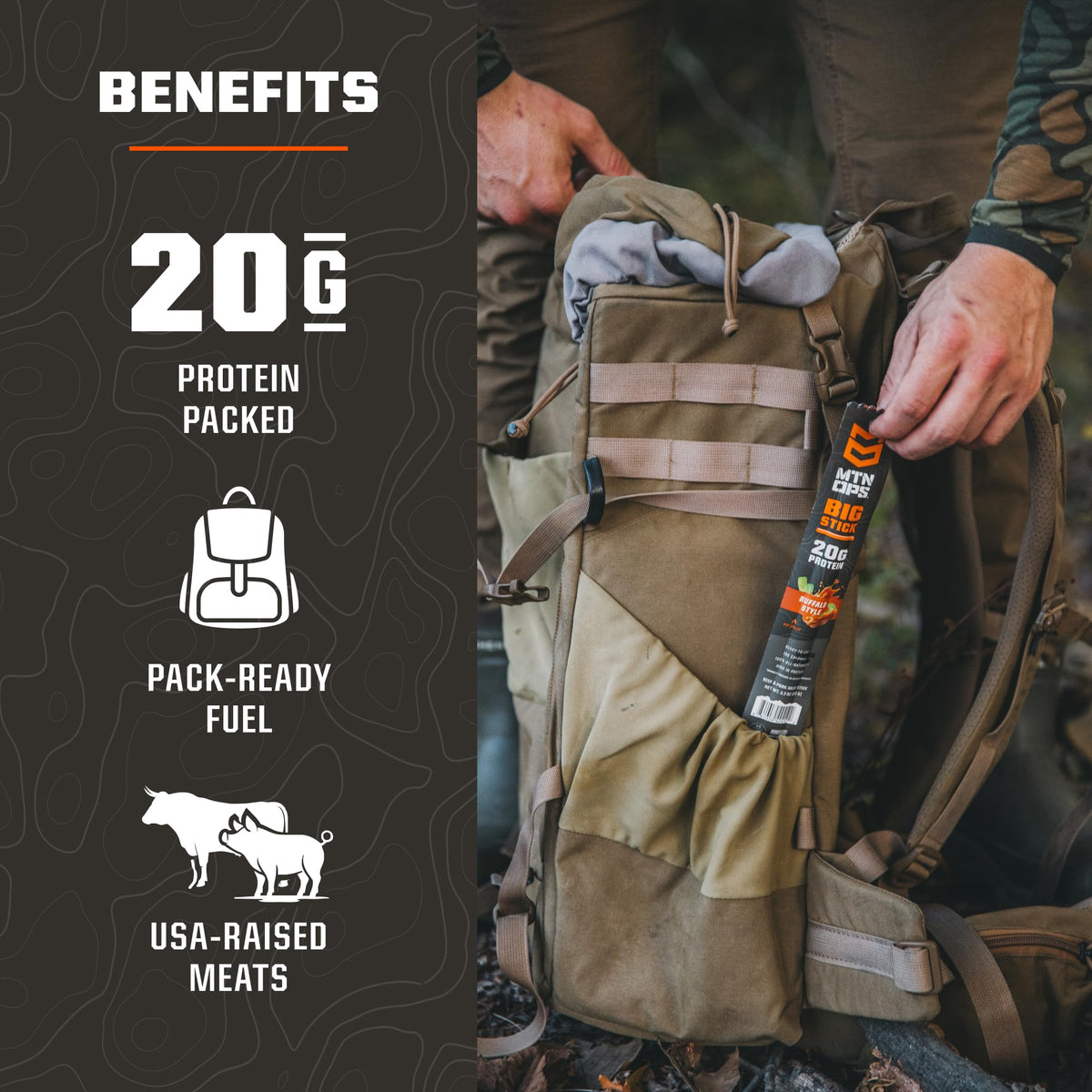 MTN OPS Big Stick Buffalo Style High Protein Meat Sticks – 20g Protein, 10% Collagen, 10 Count