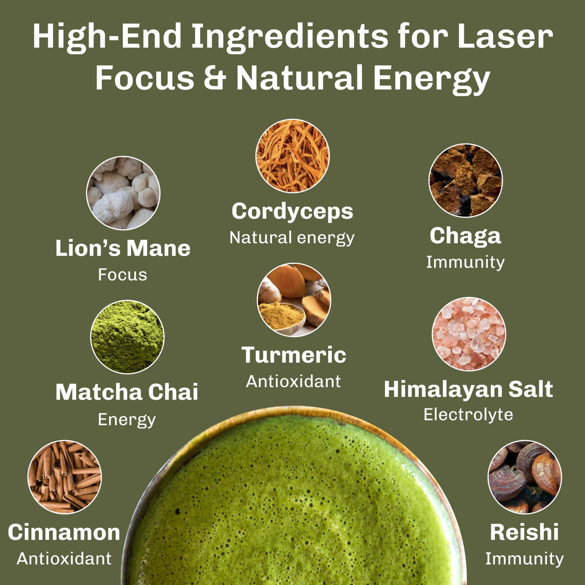 MUDWTR Mushroom Matcha Powder | 3,000mg Adaptogenic Mushrooms | USDA Organic Japanese Matcha | 30 Servings
