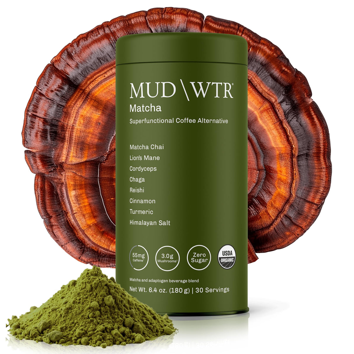 MUDWTR Mushroom Matcha Powder | 3,000mg Adaptogenic Mushrooms | USDA Organic Japanese Matcha | 30 Servings