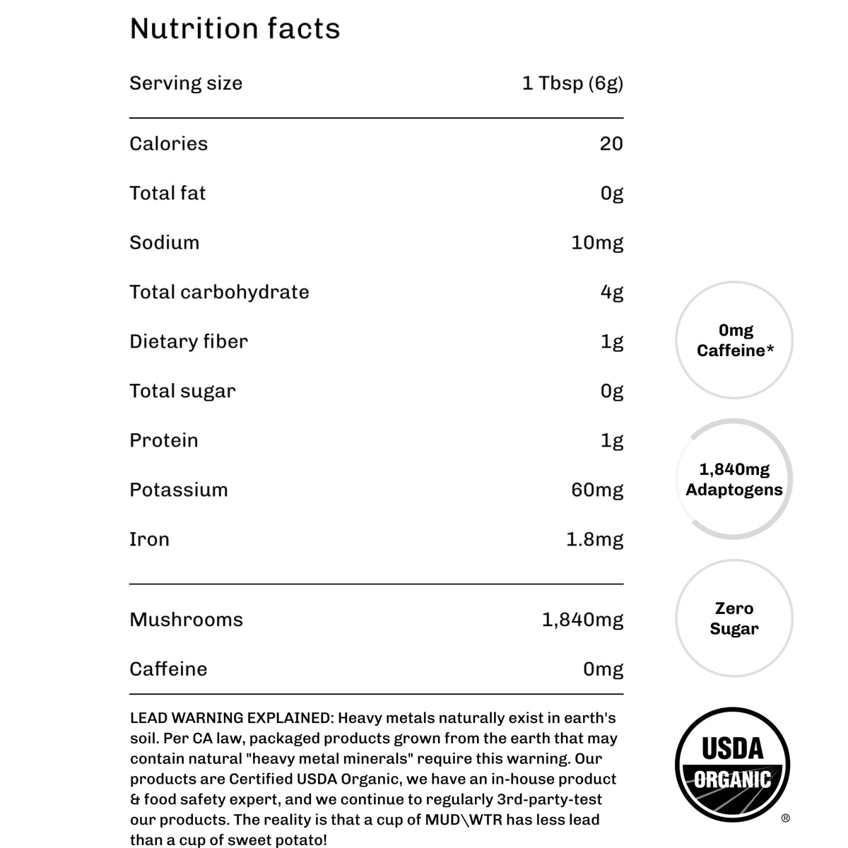 MUD/WTR Turmeric Decaf Mushroom Drink – Zero Caffeine, USDA Organic, USA-Grown Mushrooms (30 Servings)