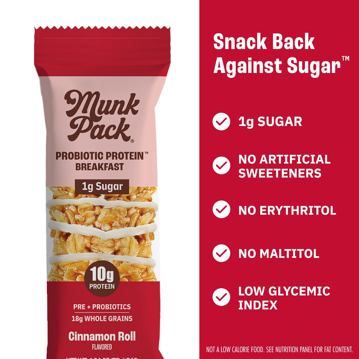 Munk Pack Cinnamon Roll Probiotic Bars - 10g Plant Protein, 1g Sugar, 6g Fiber | Gluten-Free, Non-GMO, Diabetic-Friendly Breakfast On-the-Go (12 Count)