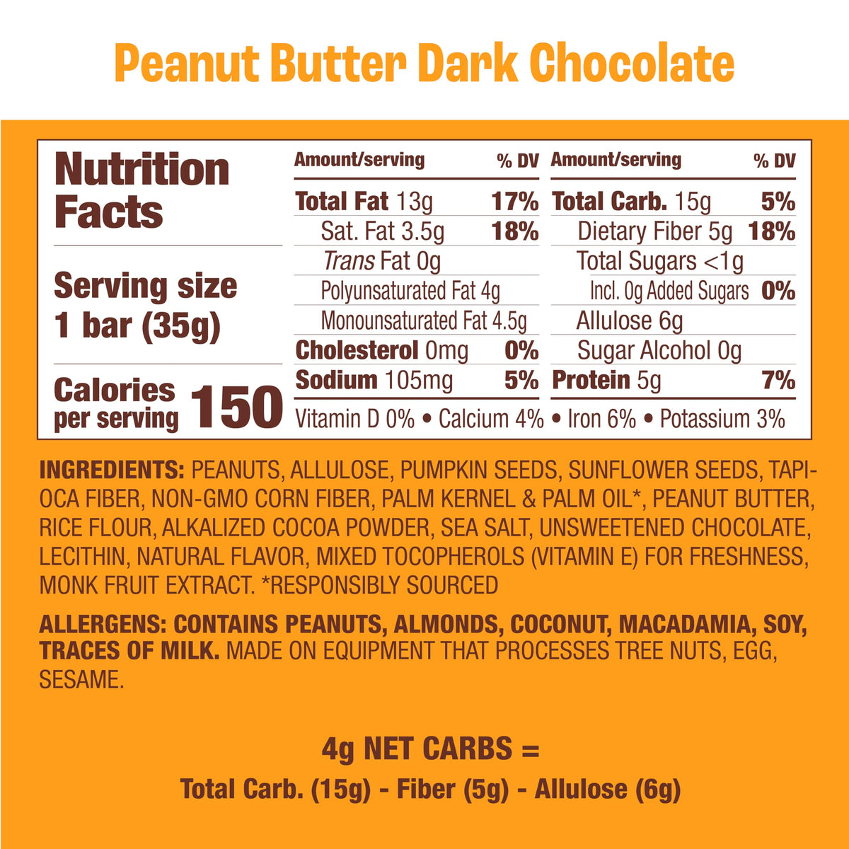 Munk Pack Fiber Nut Bars – Peanut Butter Dark Chocolate | 5g Fiber, 3g Net Carbs, Gluten Free, Keto