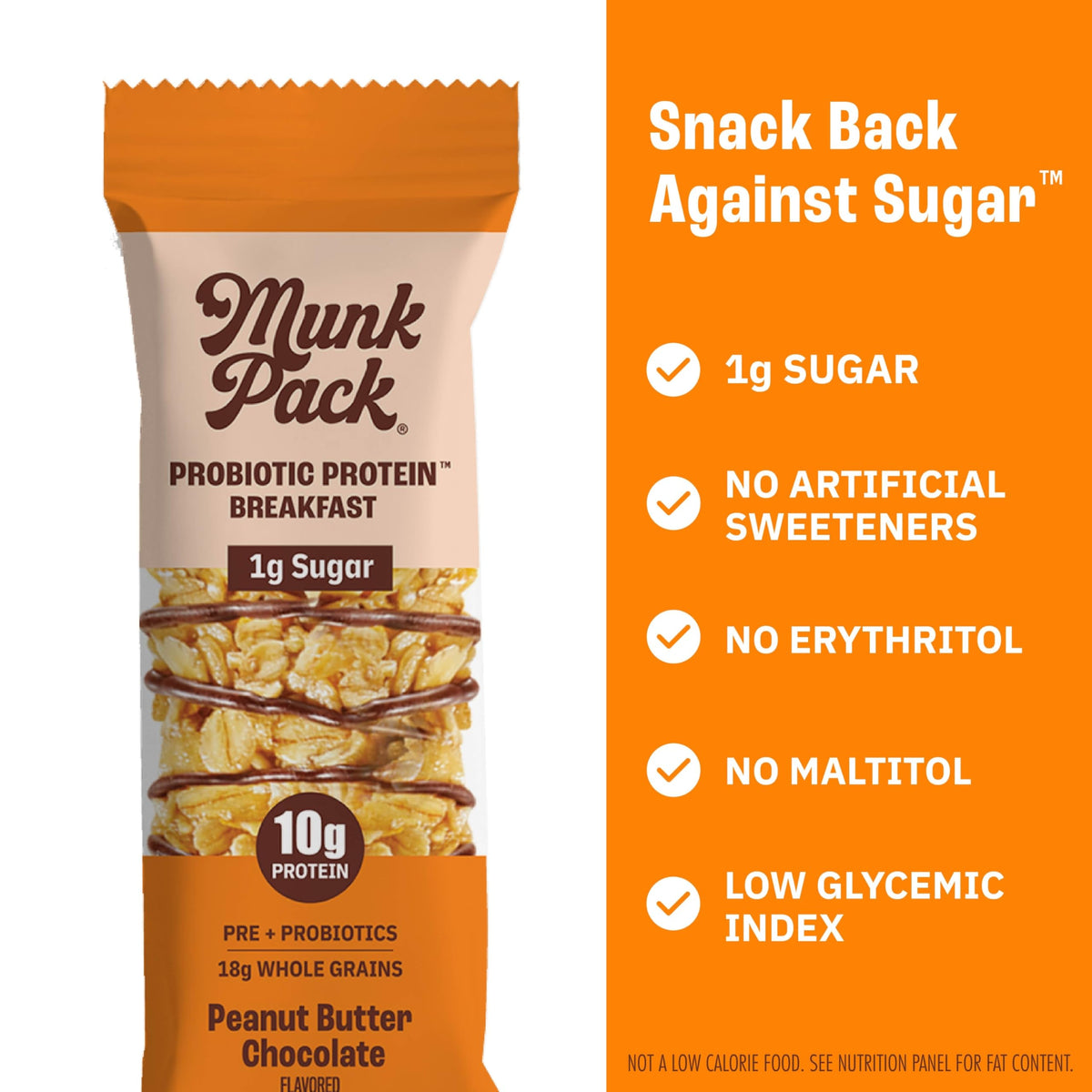 Munk Pack Peanut Butter Probiotic Protein Bars – 10g Plant Protein, 1g Sugar, 6g Fiber | Gluten-Free, Non-GMO Breakfast Bars (12 Count)