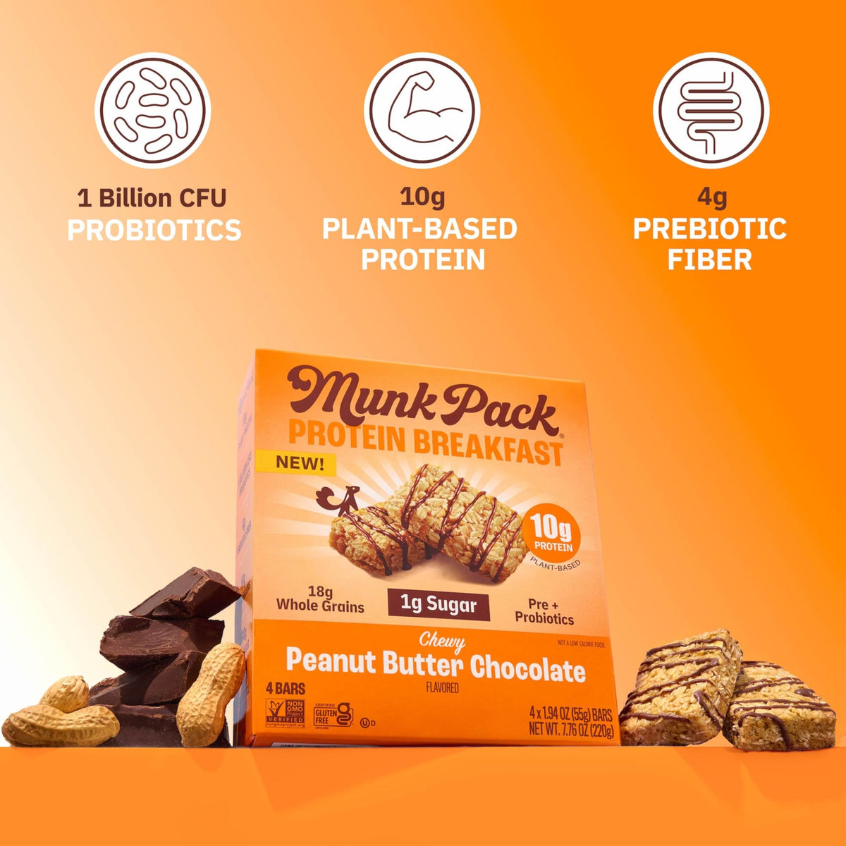Munk Pack Variety Pack Probiotic Protein Bars – 10g Plant Protein, 1g Sugar, 6g Fiber | Gluten-Free & Non-GMO | 12 Count