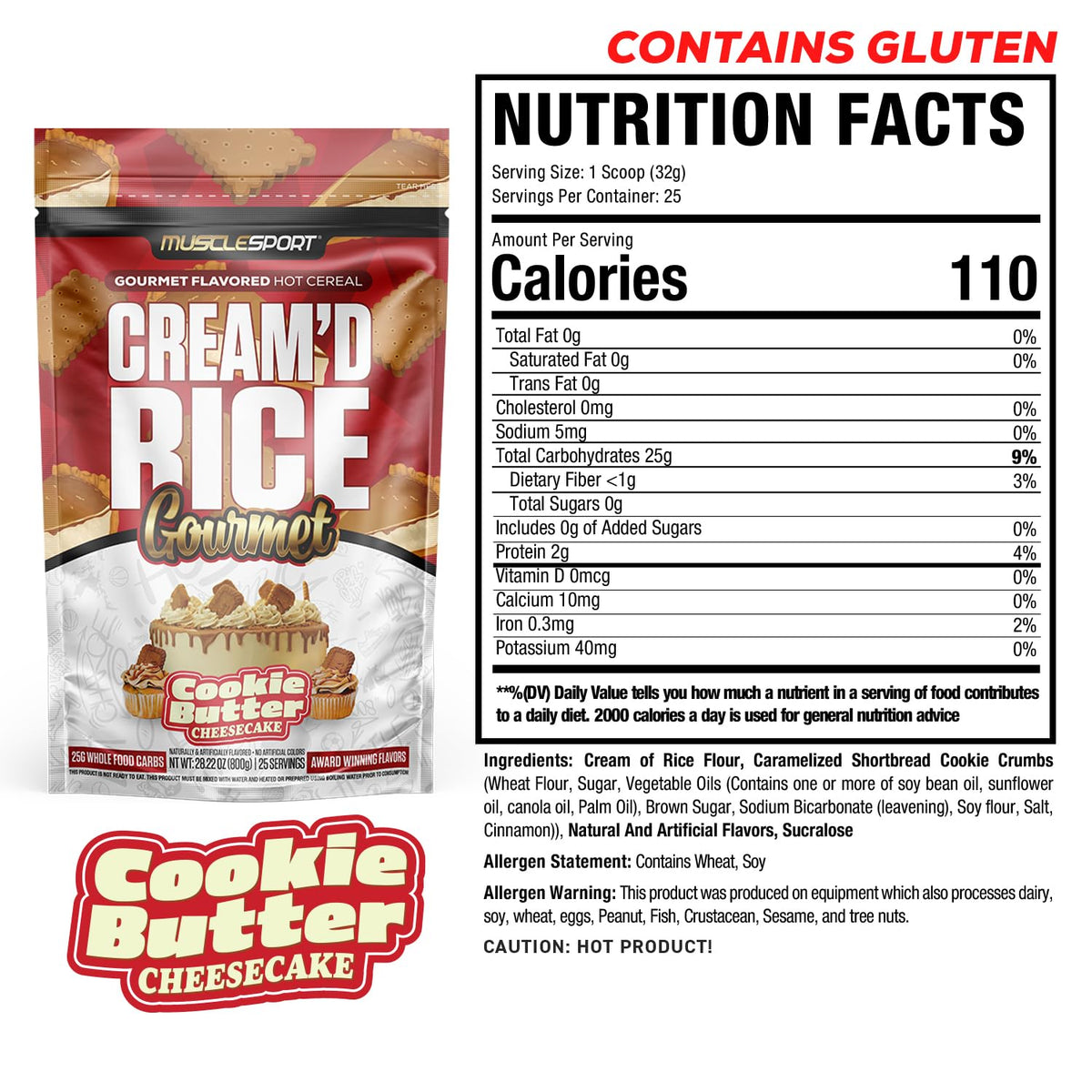 Musclesport Cream'd Rice Gourmet - Hot Rice Cereal with Cookie Butter Cheesecake (25 Servings)