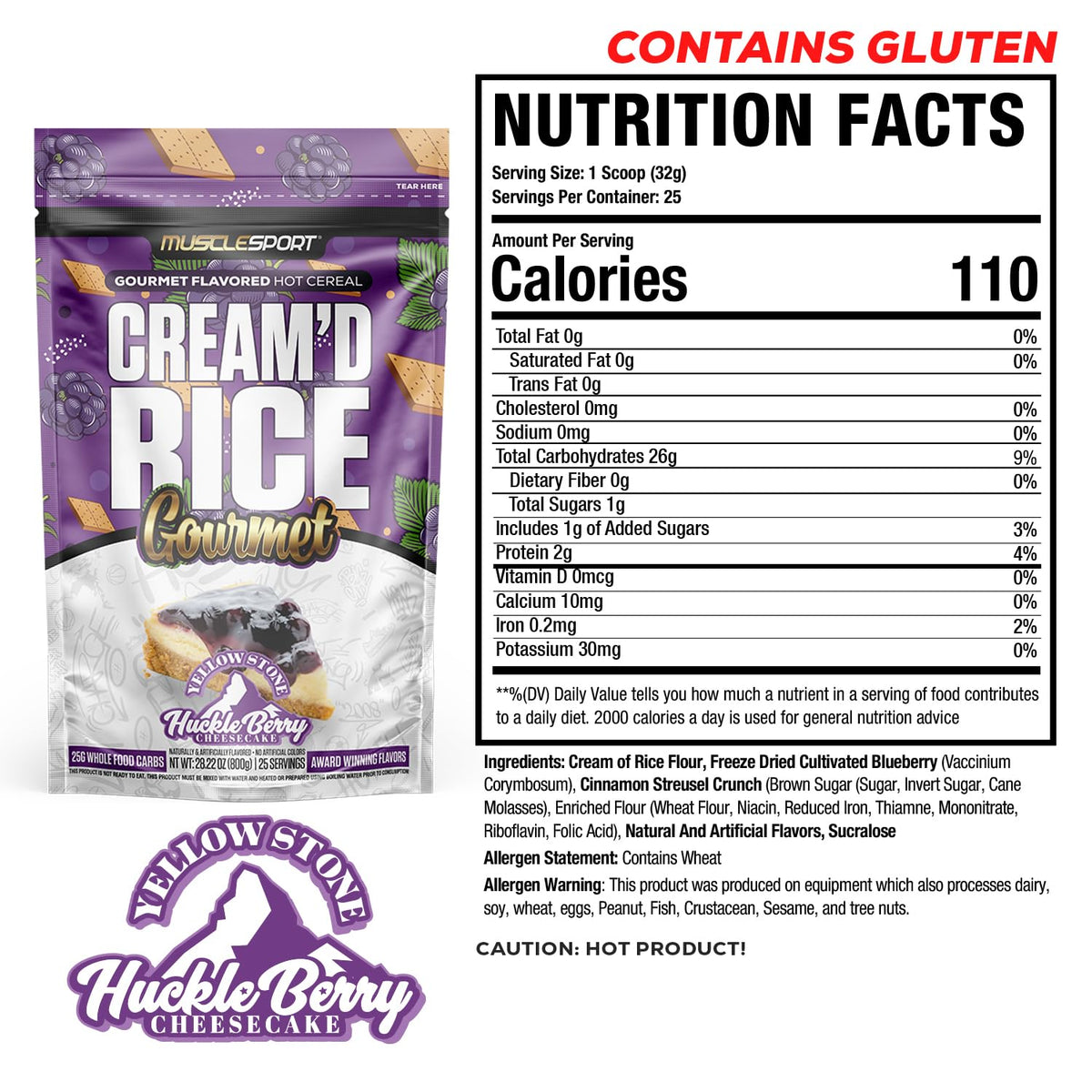 Musclesport Cream'd Rice Gourmet – Hot Rice Cereal with Premium Flavor Inclusions | 25 Servings (Huckleberry Cheese)