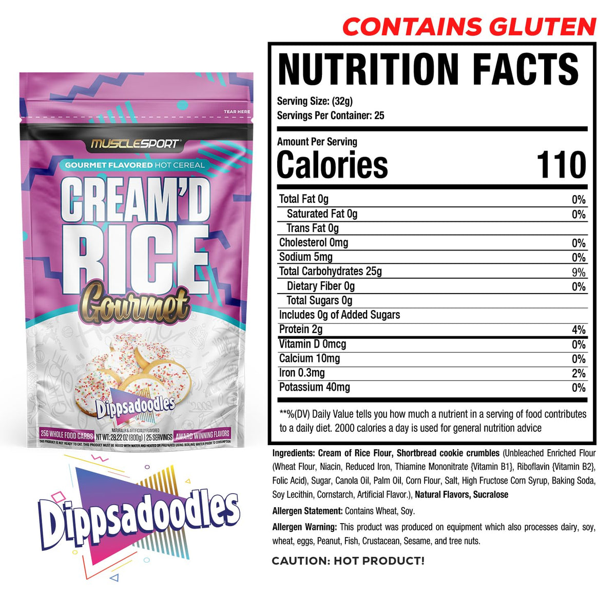 Musclesport Cream'd Rice Gourmet Hot Rice Cereal – Premium Flavors, 25 Servings (Dippsadoodle)