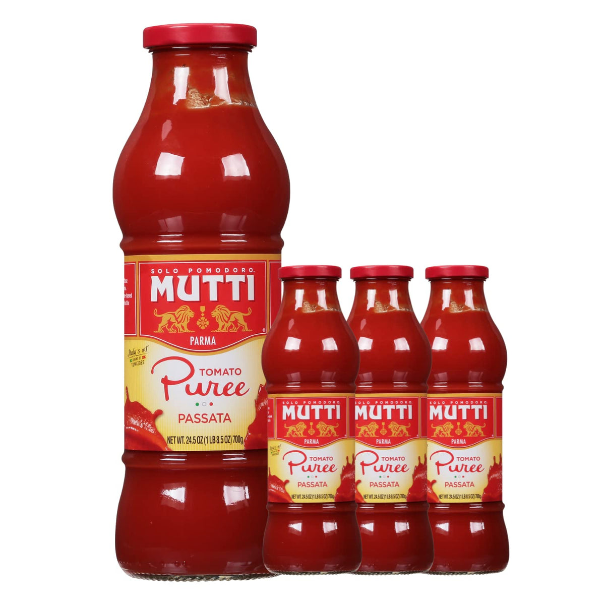 Mutti Tomato Puree (Passata) – 24.5 oz, 4 Pack | 100% Italian Tomatoes | Vegan & Gluten Free