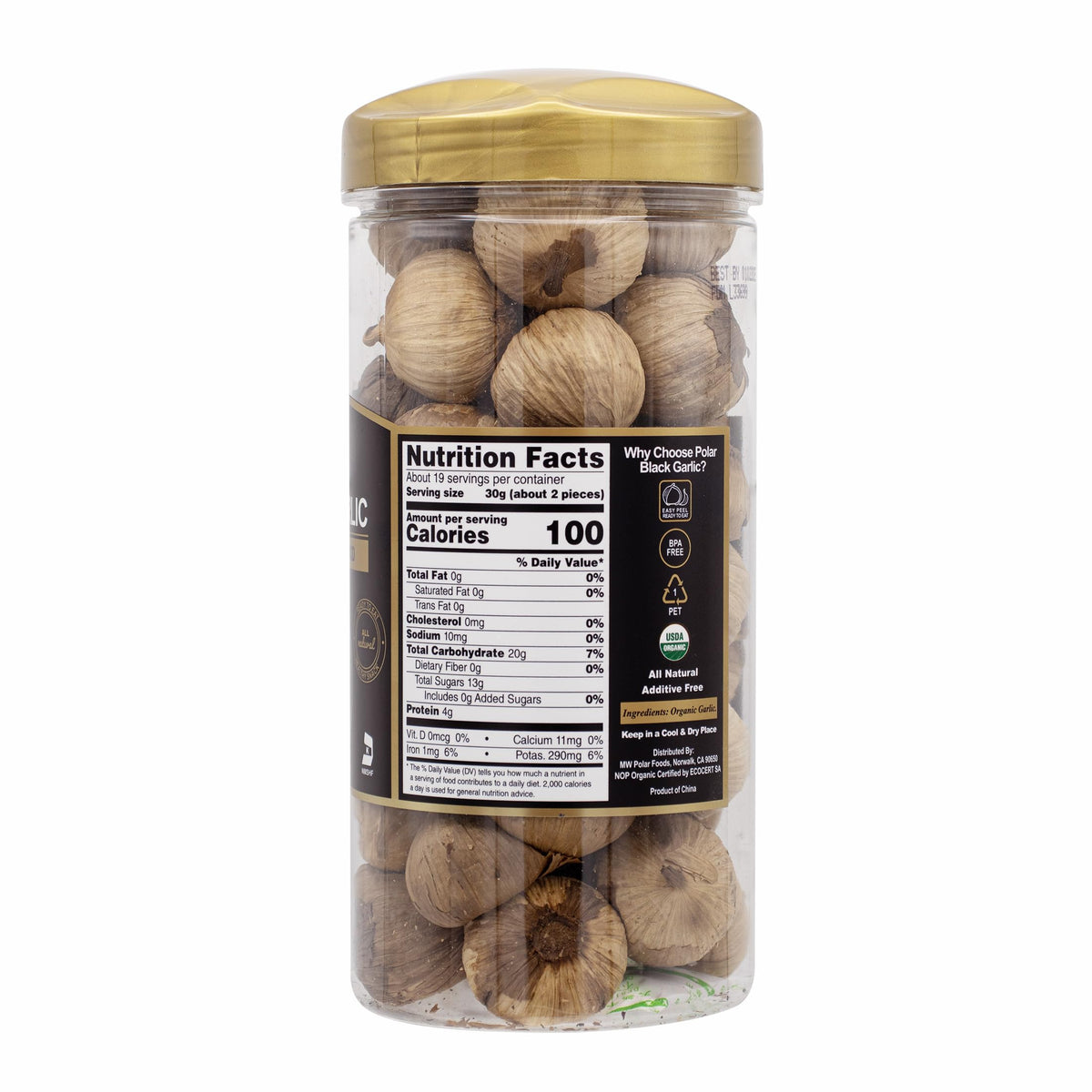 MW Polar USDA Organic Black Garlic 20 oz — Whole Bulbs, Easy Peel, Kosher Friendly