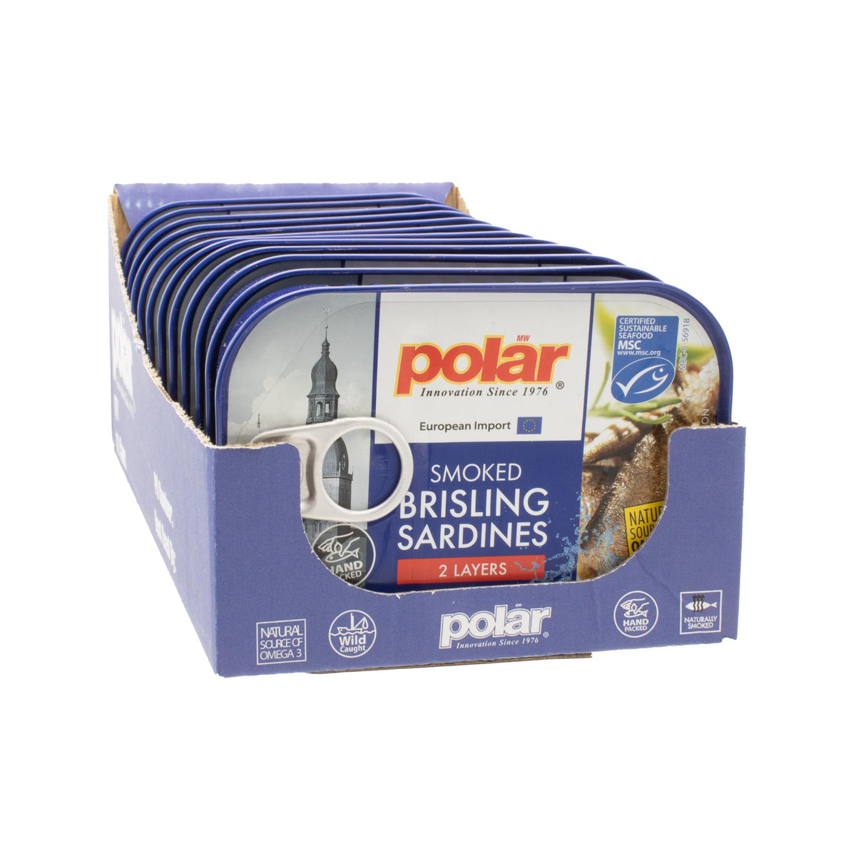 MW Polar Smoked Brisling Sardines in Spring Water – Wild-Caught, 3.52 oz Can (Pack of 12)