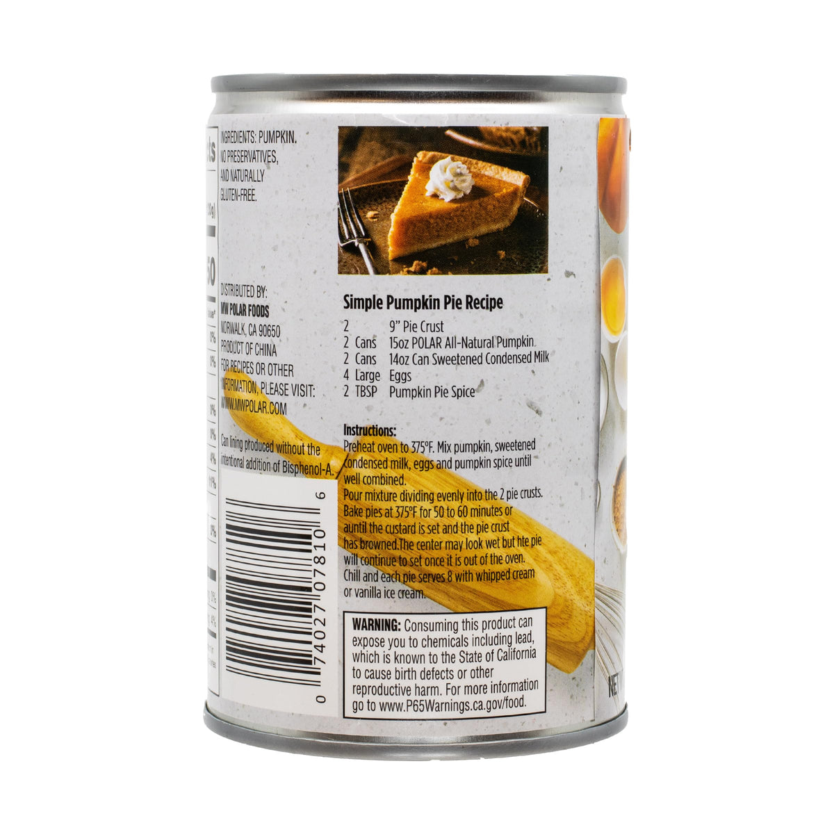 MW Polar All Natural Pumpkin, 15 Ounce (Pack of 12) – BPA Free, Gluten Free