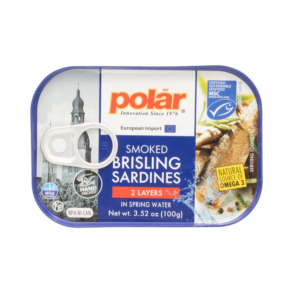 MW Polar Smoked Brisling Sardines in Spring Water – Wild-Caught, 3.52 oz Can (Pack of 12)