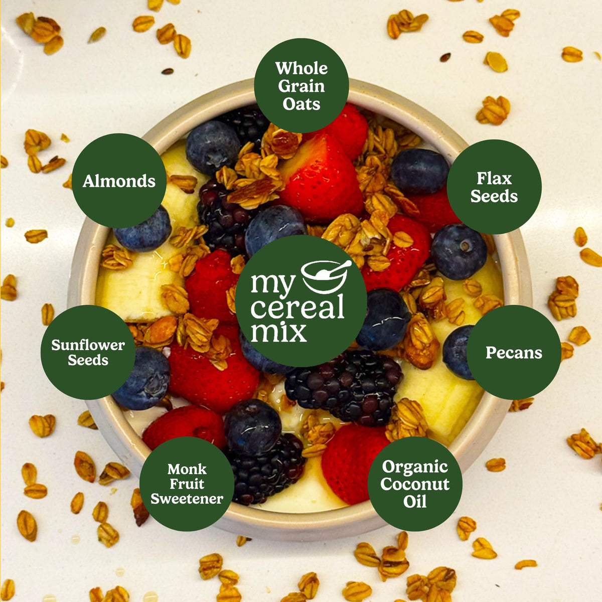 MyCerealMix Sugar Free Granola Cinnamon Pecan 24oz | Keto & Diabetic Friendly, High Fiber, Gluten Free