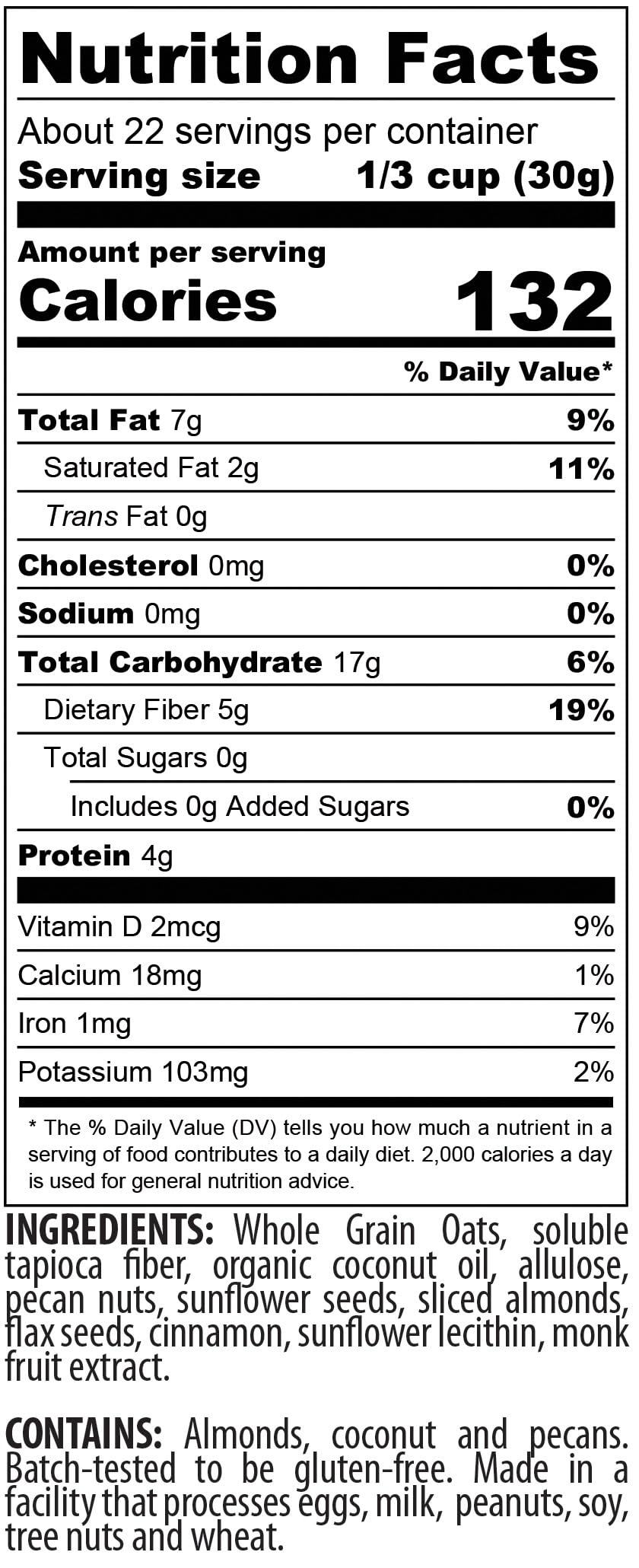 MyCerealMix Sugar Free Granola Cinnamon Pecan 24oz | Keto & Diabetic Friendly, High Fiber, Gluten Free