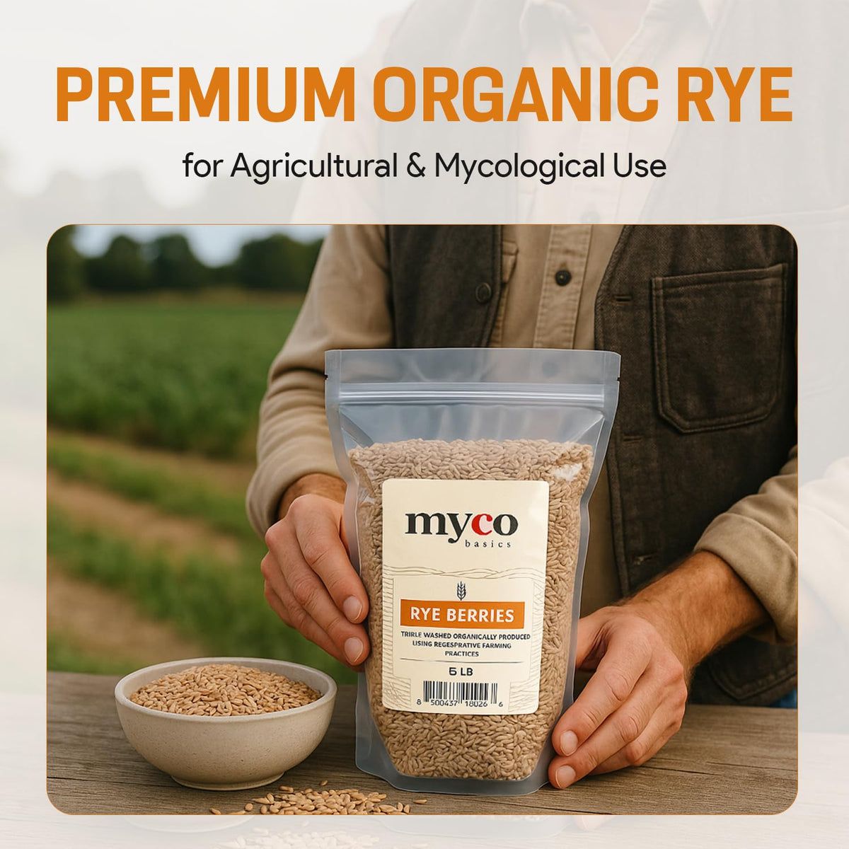 Bulk Rye Berries 10 lb | Organic, Triple-Washed, Non-GMO | Mycology Basics