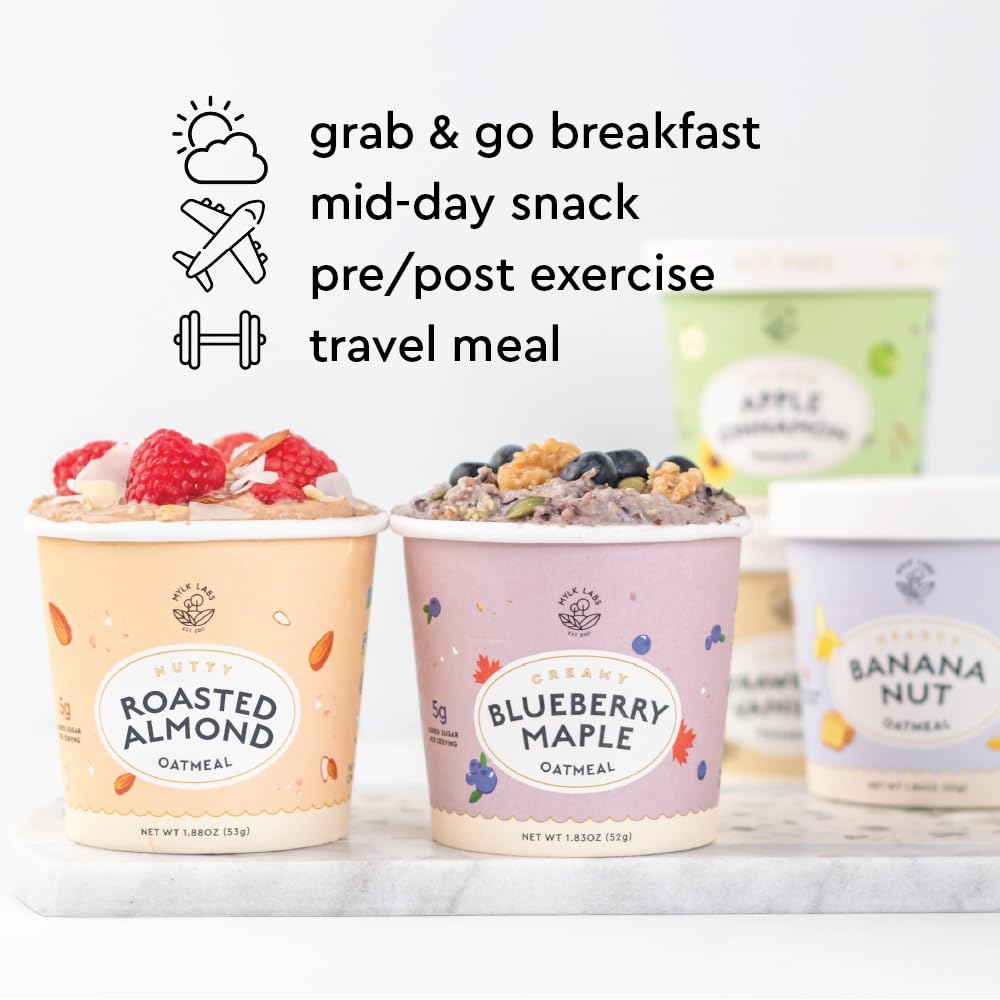 MYLK LABS Roasted Almond Protein Oatmeal Cups – High Fiber, Low Sugar, Gluten Free & Vegan (6 Pack)