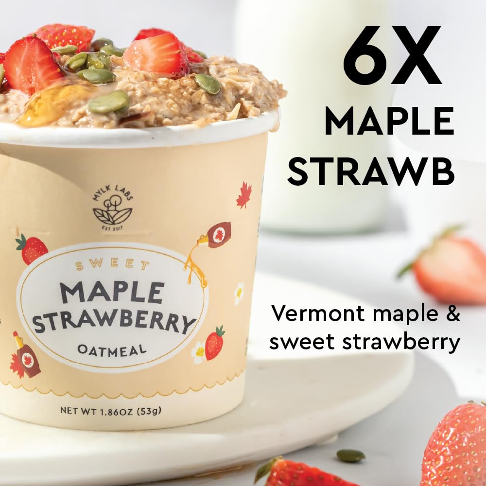 Mylk Labs Maple Strawberry Protein Oatmeal Cups – Gluten Free, Vegan, High Fiber, 6 Pack | EST. 2017